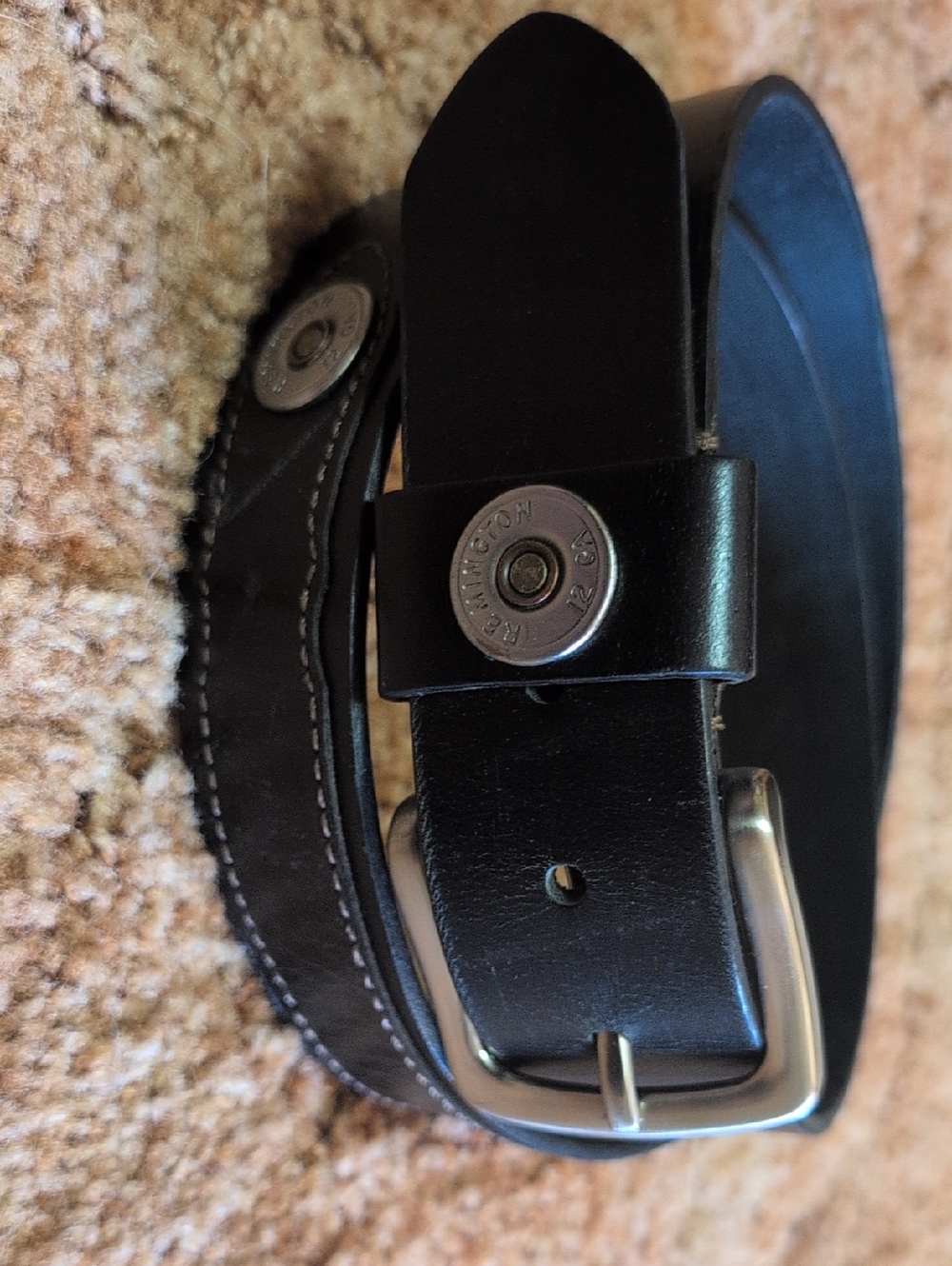 Remington Black Leather Belt with Bullet-Head Stud Accents Size 38